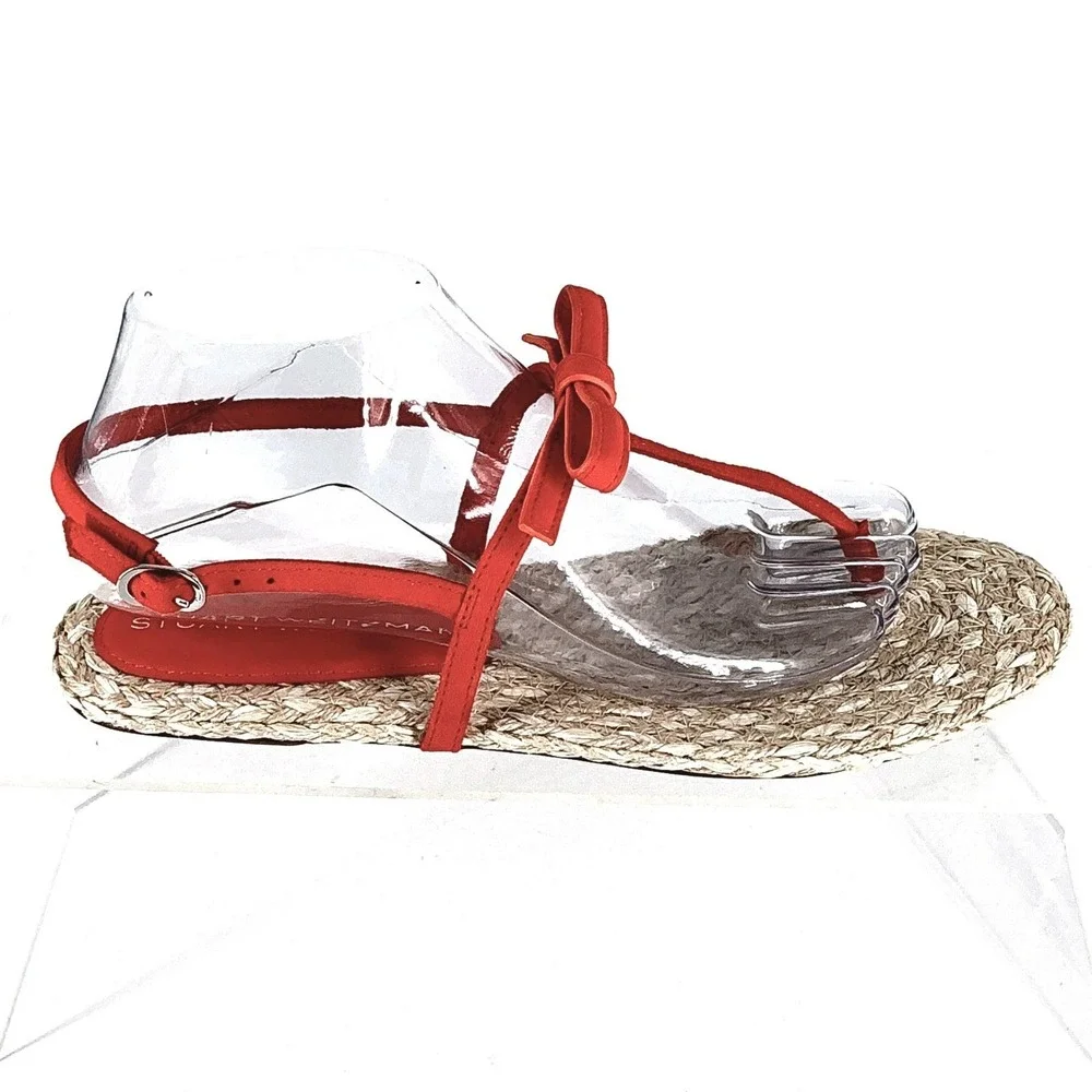 Stuart Weitzman Size 8.5 Orange Suede Raffia Thong Sandals NEW Espadrille Flat‎